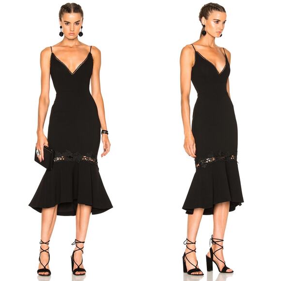 NICHOLAS‎ Crepe Fitted Panel Dress Black Size 0 Lace Embroidered Flounce Hem - Picture 2 of 16